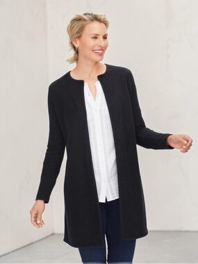 Talbots Textured Open Front Sweater Jacket Black Size LP #2221